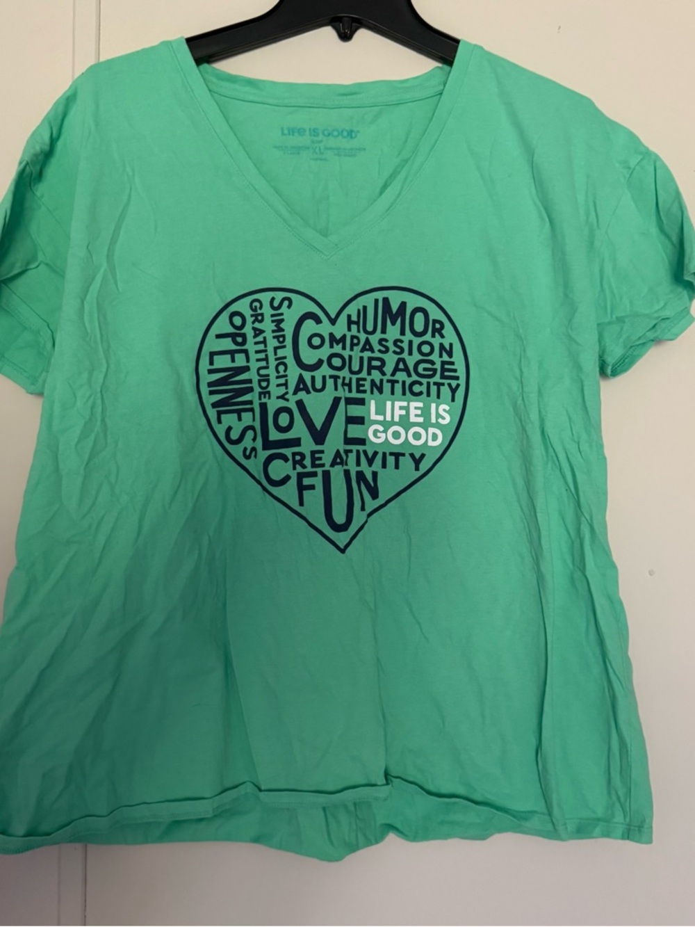 Life Is Good Aqua V-Neck Tee with Subtle Logo